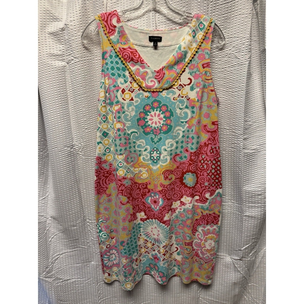 Talbots Women's M‎ Sleeveless Dress Multicolored Floral Spring 100% Cotton Comfy